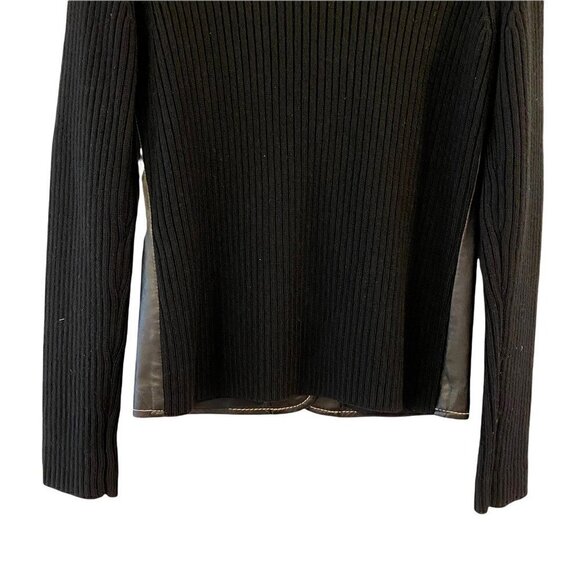 White + Warren Womens Knitted Blazer Jacket Black Lambskin Leather Button Small - Picture 4 of 7